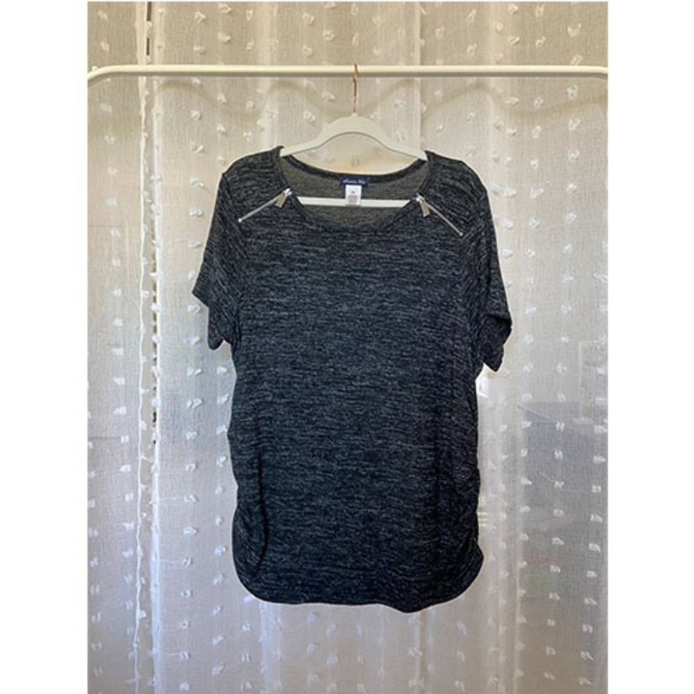 #14 Cozy Charcoal zipper trim side ruched tee - curve size